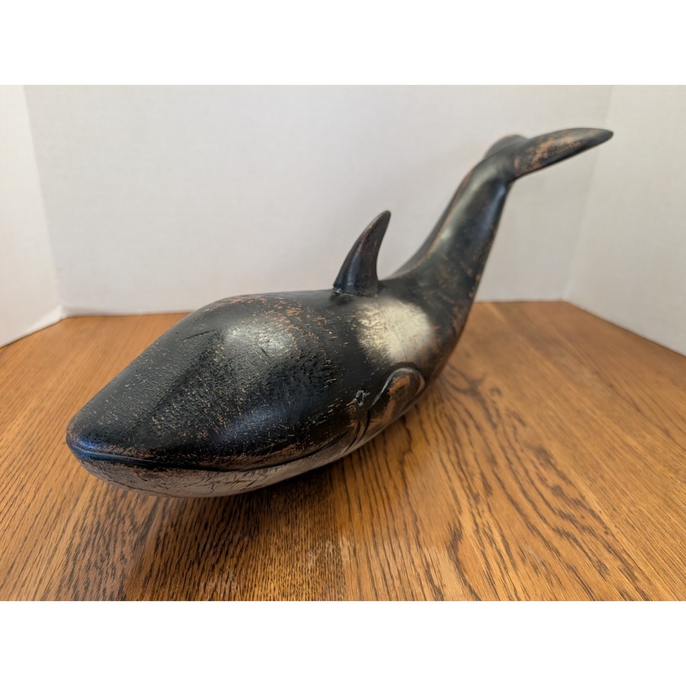 Vintage Hand Carved Wooden Orca Whale/Marine Life/Sculpture 18"Lx5" Wx7"H